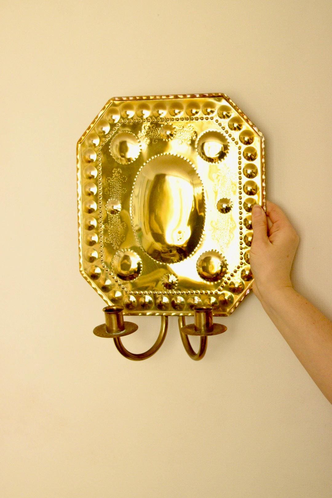 SINGLE Mid Century Swedish Brass Sconce for two candles