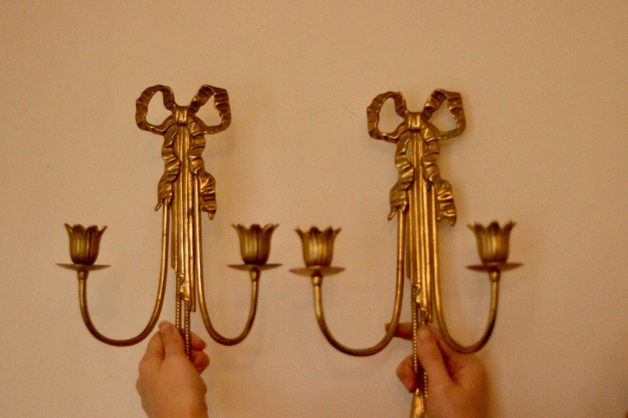 Pair Of Mid Century French Brass Bow Sconces