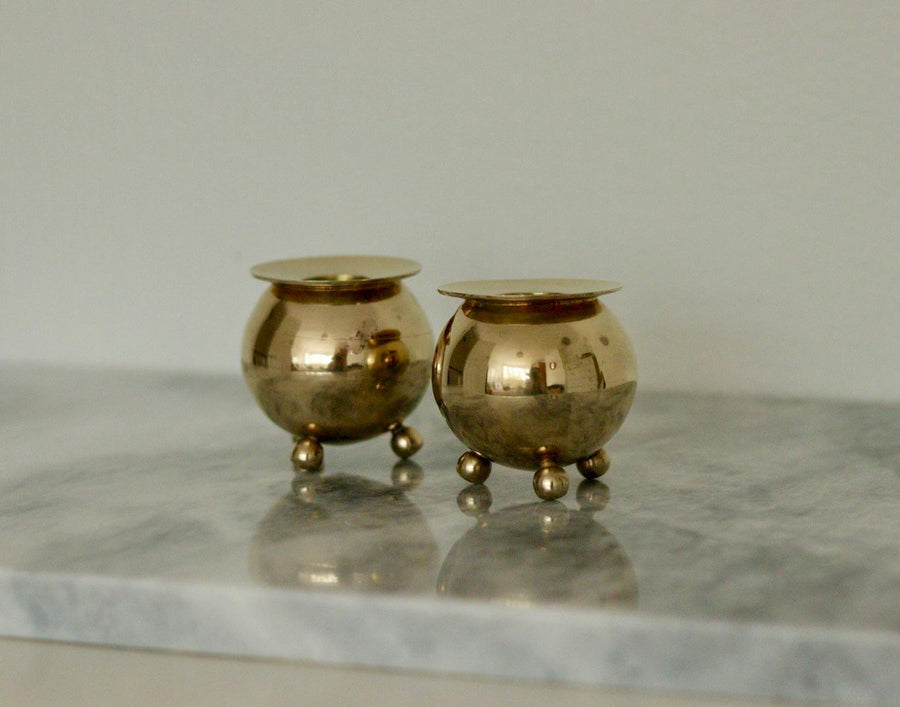 Pair of Mid-Century Swedish Brass Candle Holders