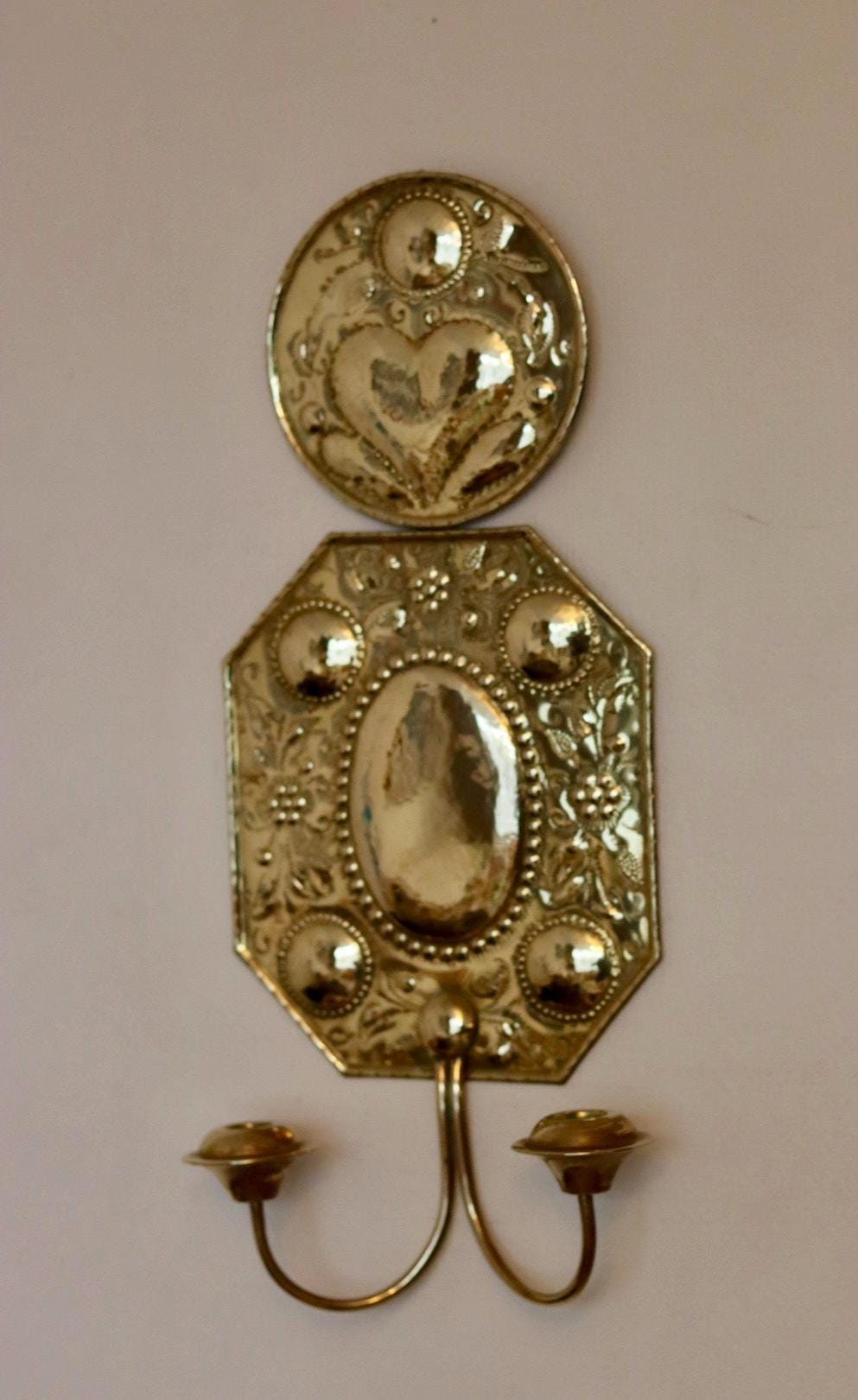 A Pair Large baroque Style Mid Century Swedish Brass Sconces