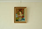 Original Swedish Oil on Panel Painting – Nude in Colourful Interior