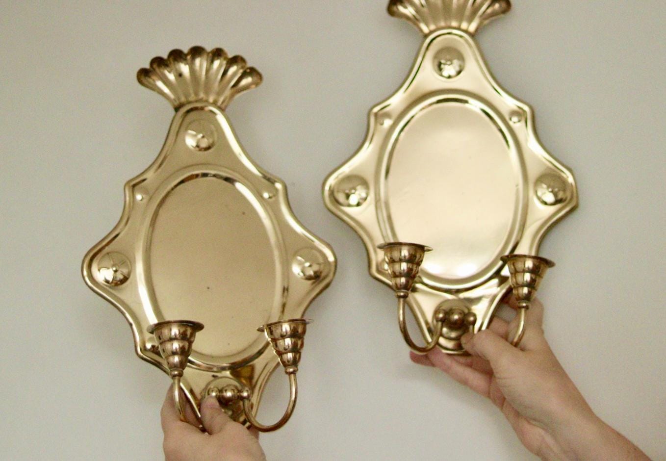 Baroque Style Large Mid-Century Brass Swedish Sconces