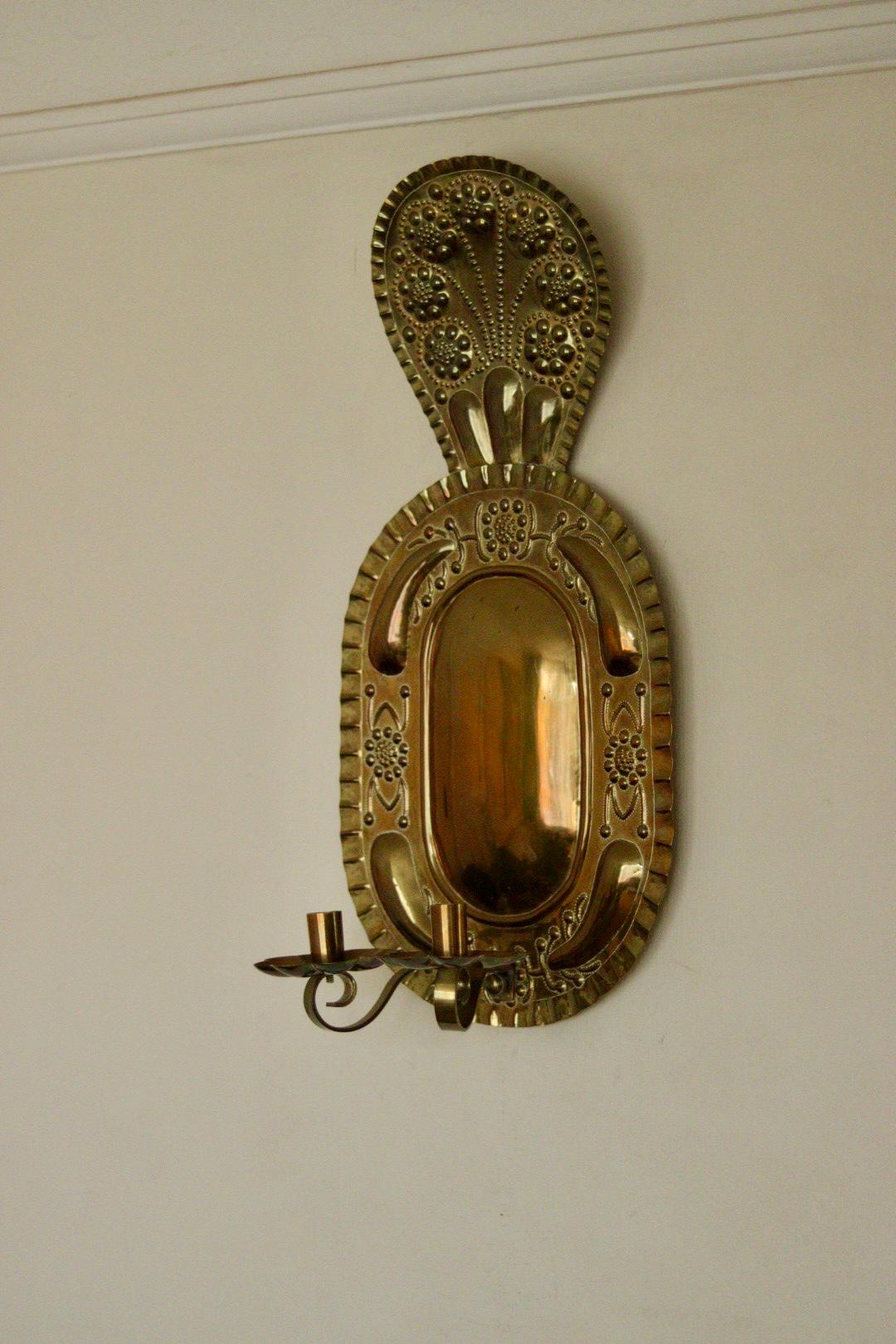 X-Large Mid-Century Swedish Brass Baroque Sconce with Double Arm Design