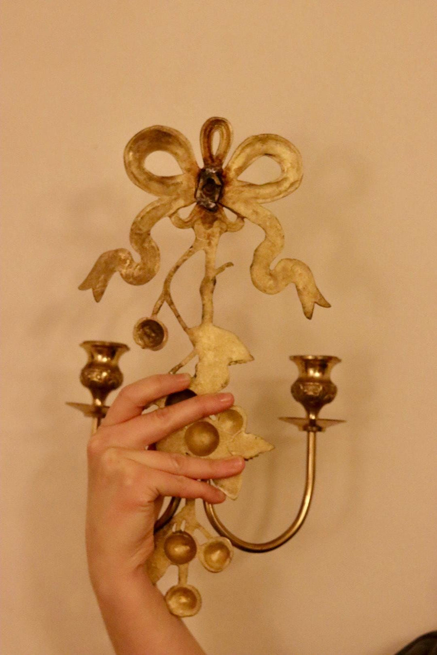 Pair Of Vintage Brass Bow Sconces