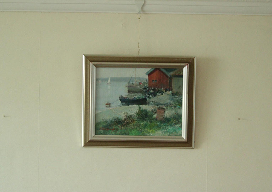 Vintage Oil on Canvas – “Sjöbodar