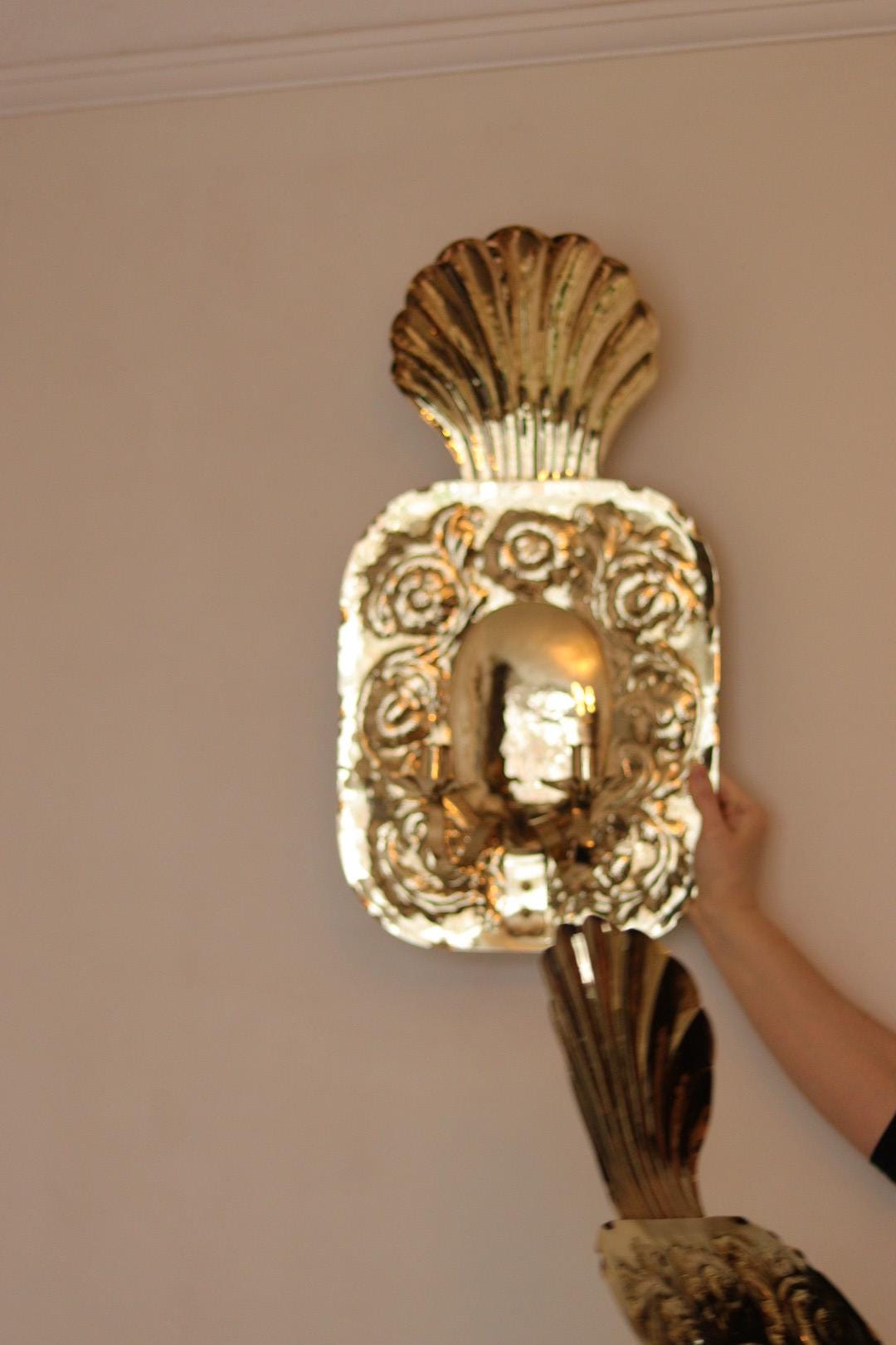 Large Mid-Century Swedish Brass Sconces