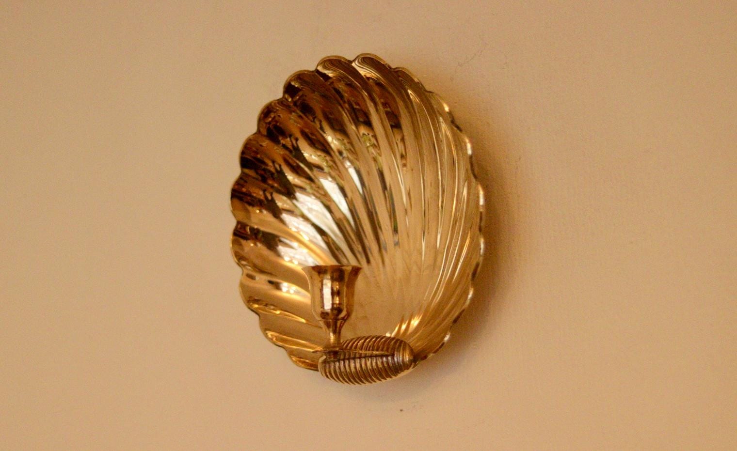 Pair of Mid-Century Brass Scallop Shell Sconces