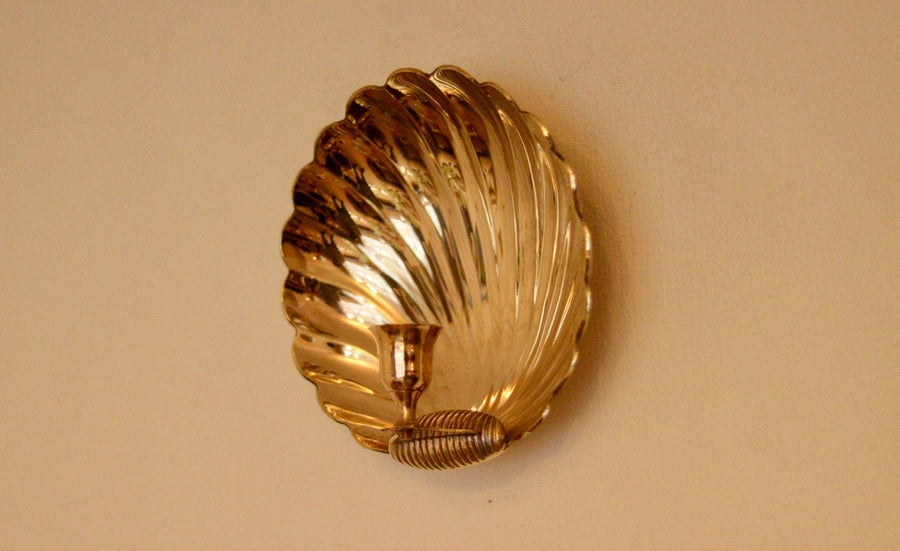 Pair of Mid-Century Brass Scallop Shell Sconces