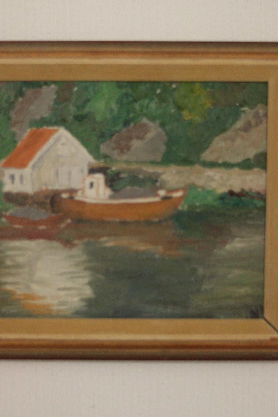 Original  European Oil on Canvas — House by the Lake