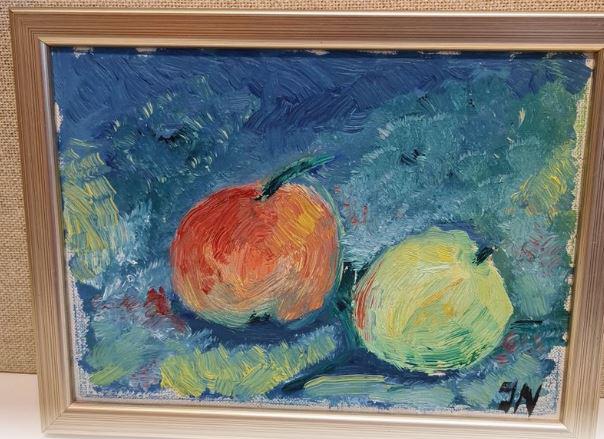 Mid-Century Original Swedish Oil on Panel "Apples"