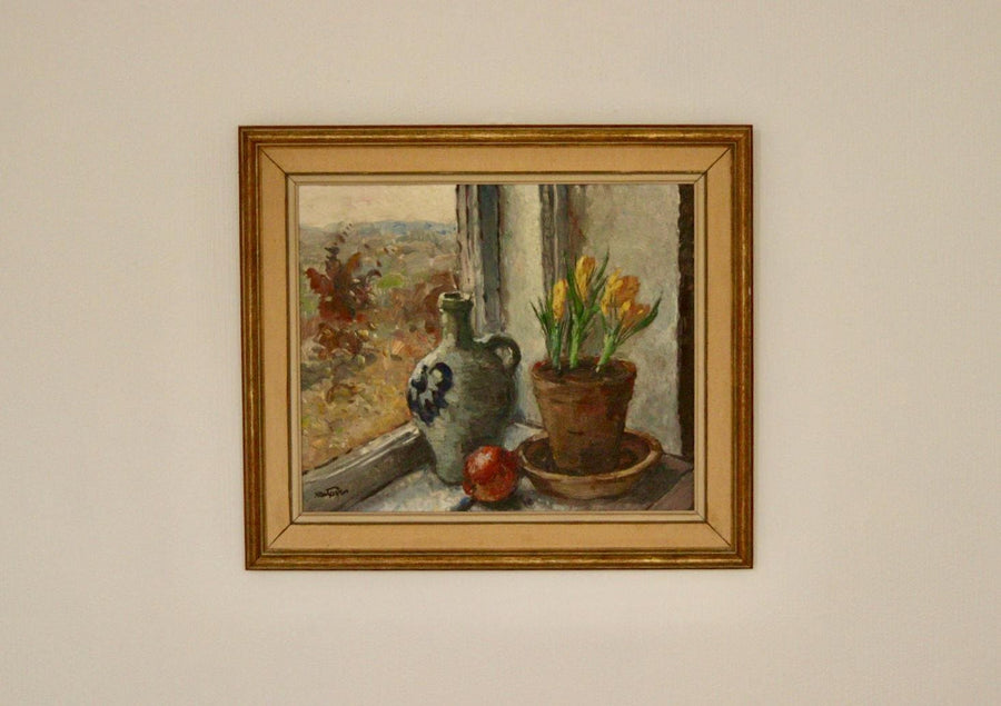 Original Swedish Oil On Canvas  “Still Life with Pot Plant”