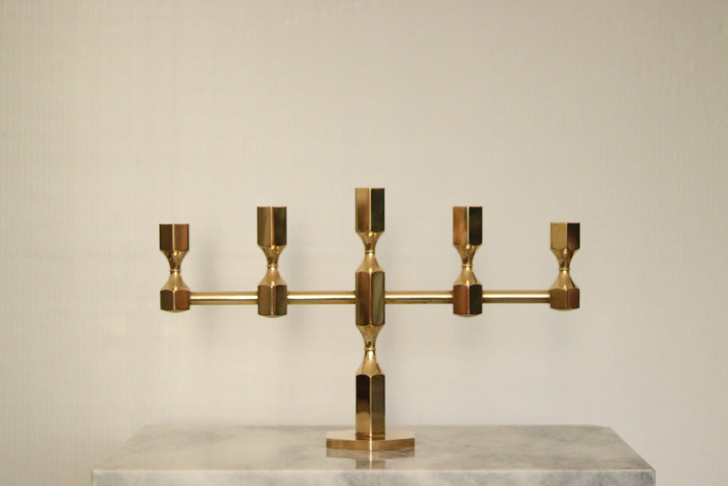 Swedish Brass Five Arm Candelabra By Gusum