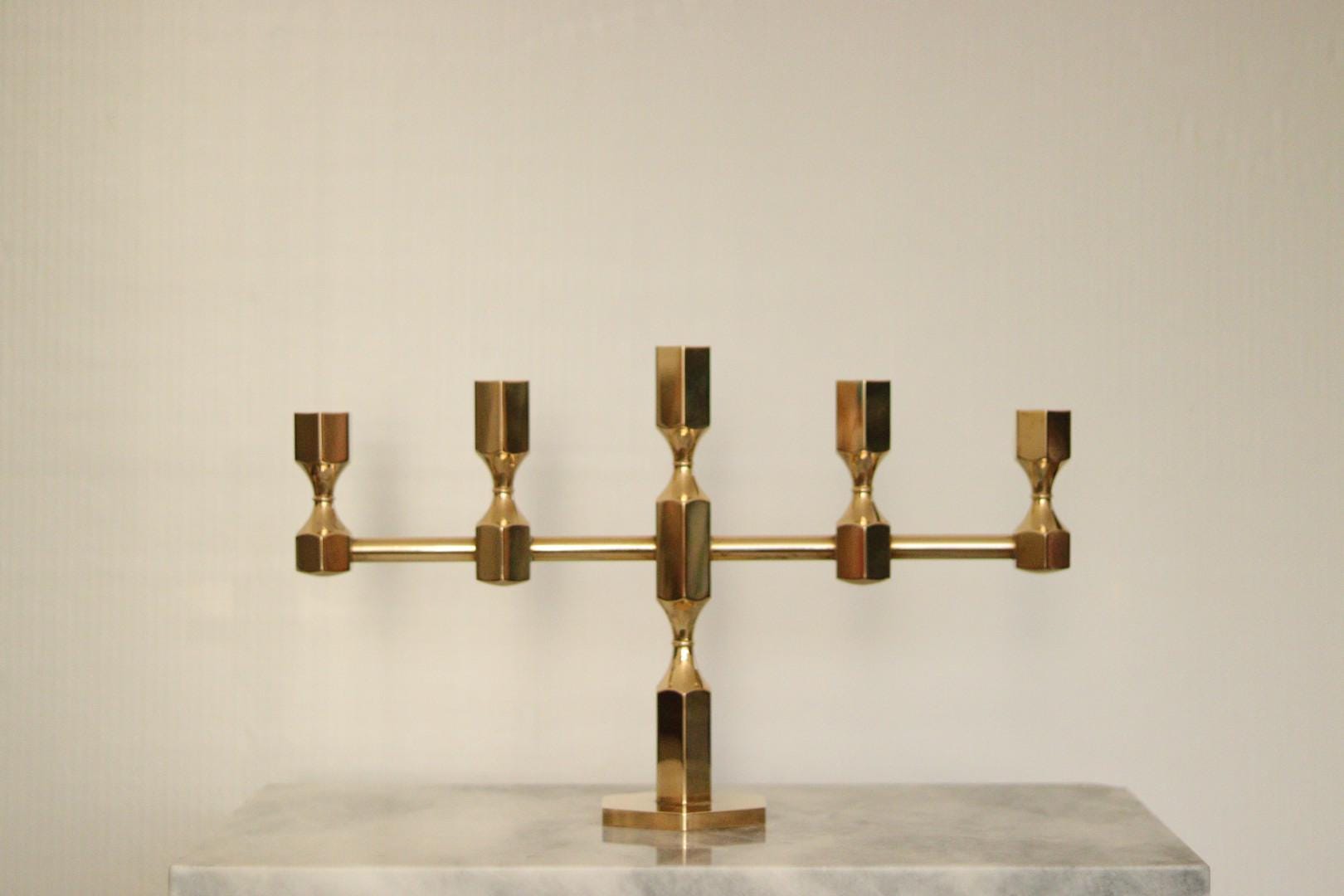 Swedish Brass Five Arm Candelabra By Gusum