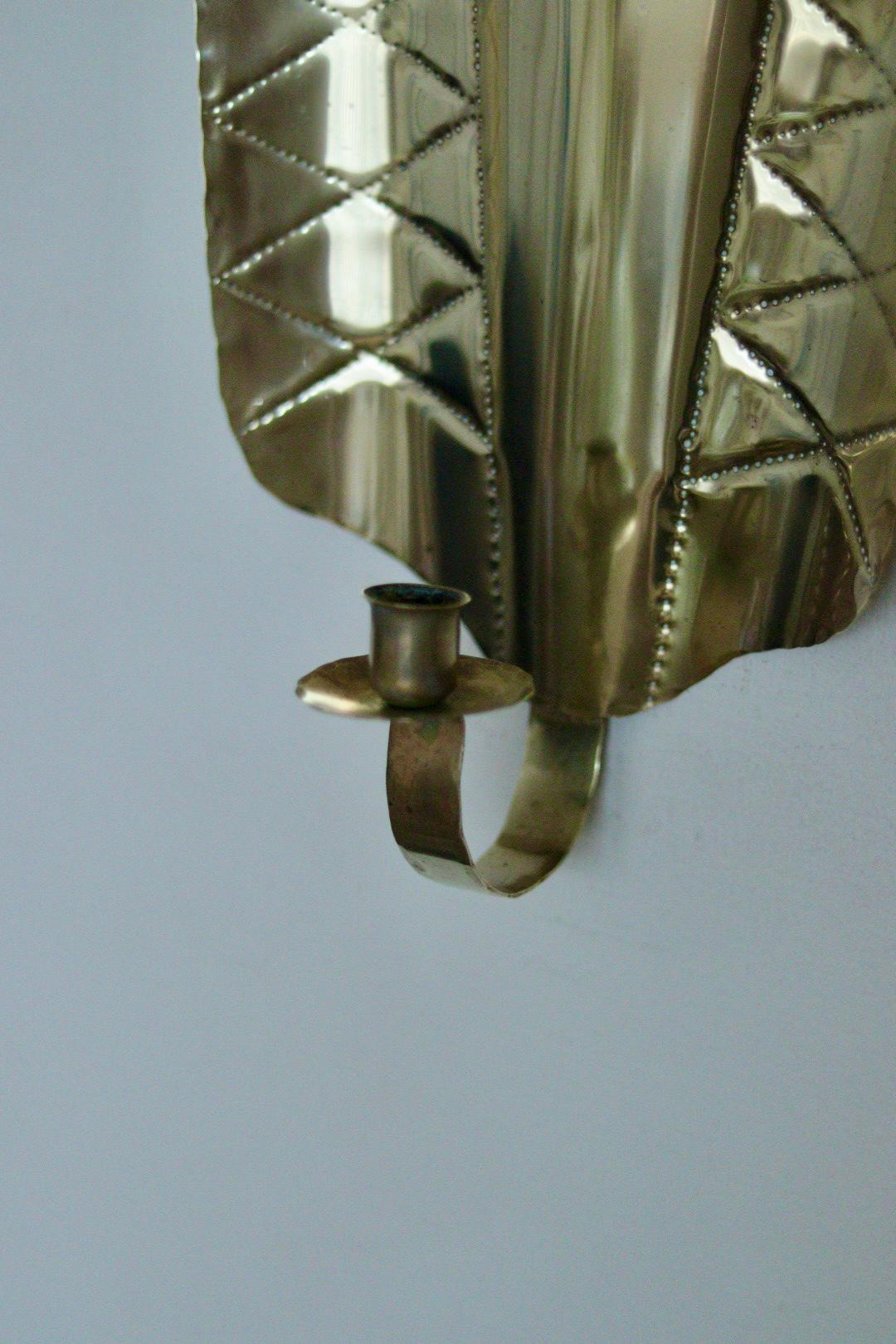 Pair of Mid-Century Swedish Brass Shield Shape Sconces