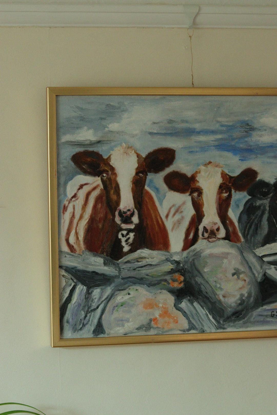 Original Modernist Swedish Acrylic on Canvas "Three Cows"