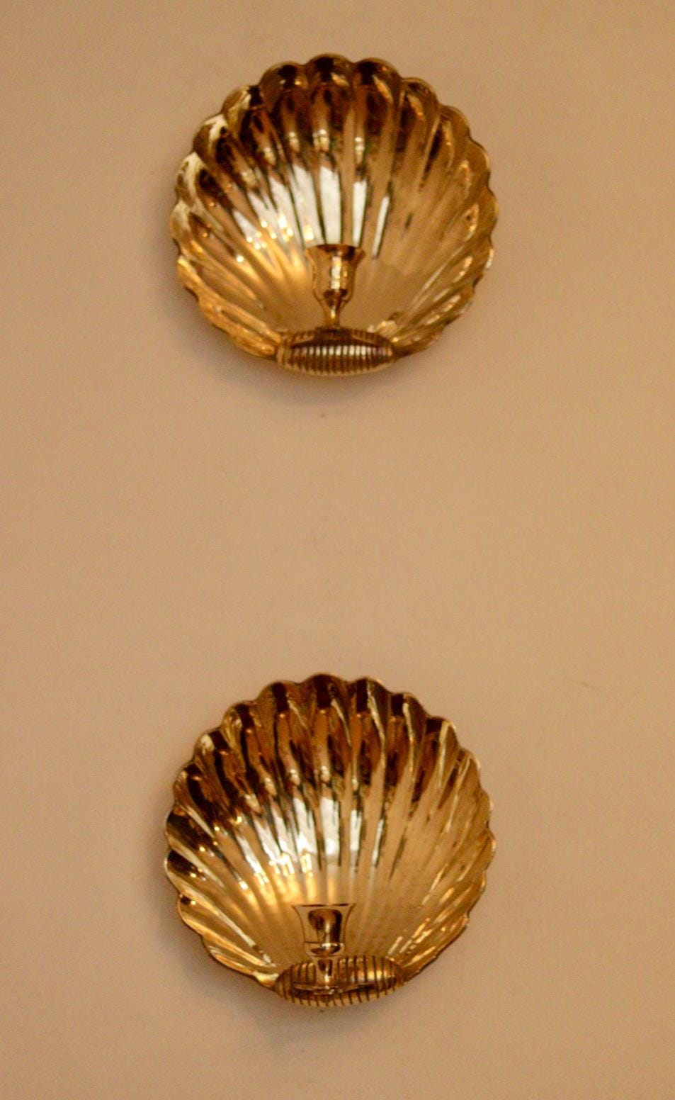Pair of Mid-Century Brass Scallop Shell Sconces