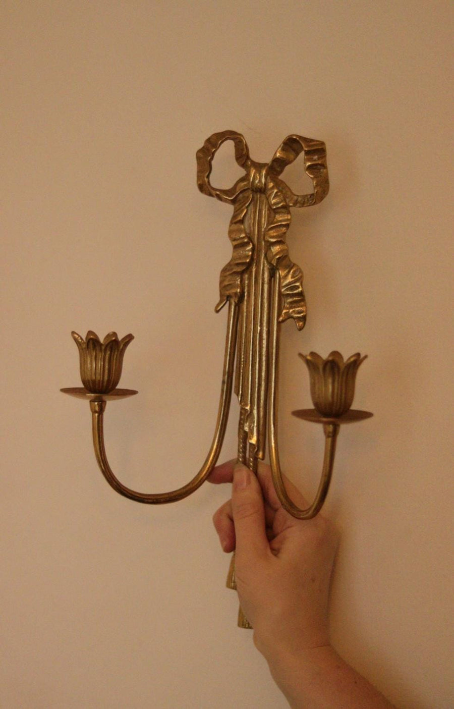 Pair Of Mid Century French Brass Bow Sconces