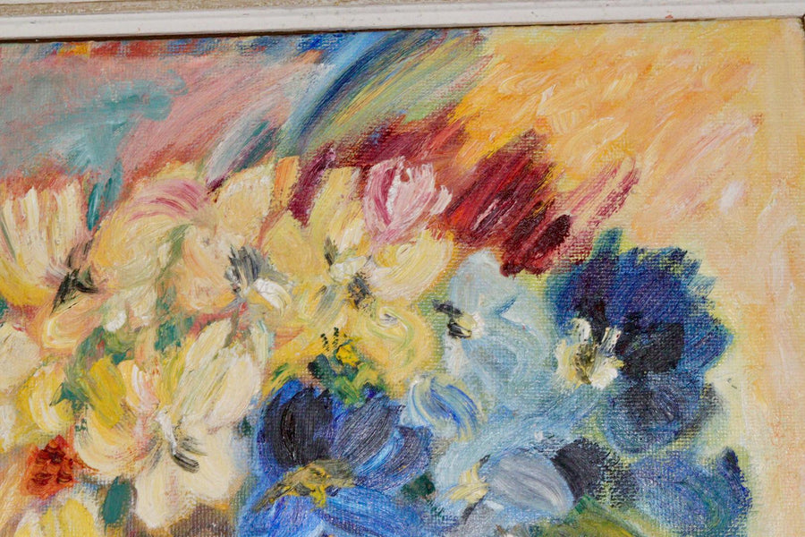 Original Swedish Mid-Century Oil On Panel Painting " Flowers "