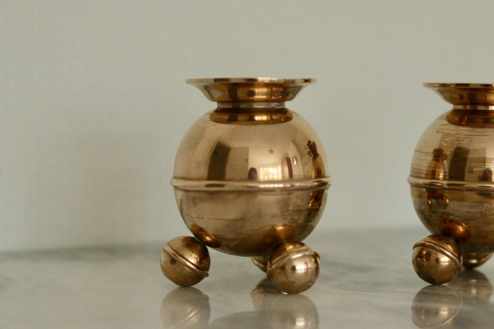 Pair of Mid-Century Swedish Brass Candle Holders