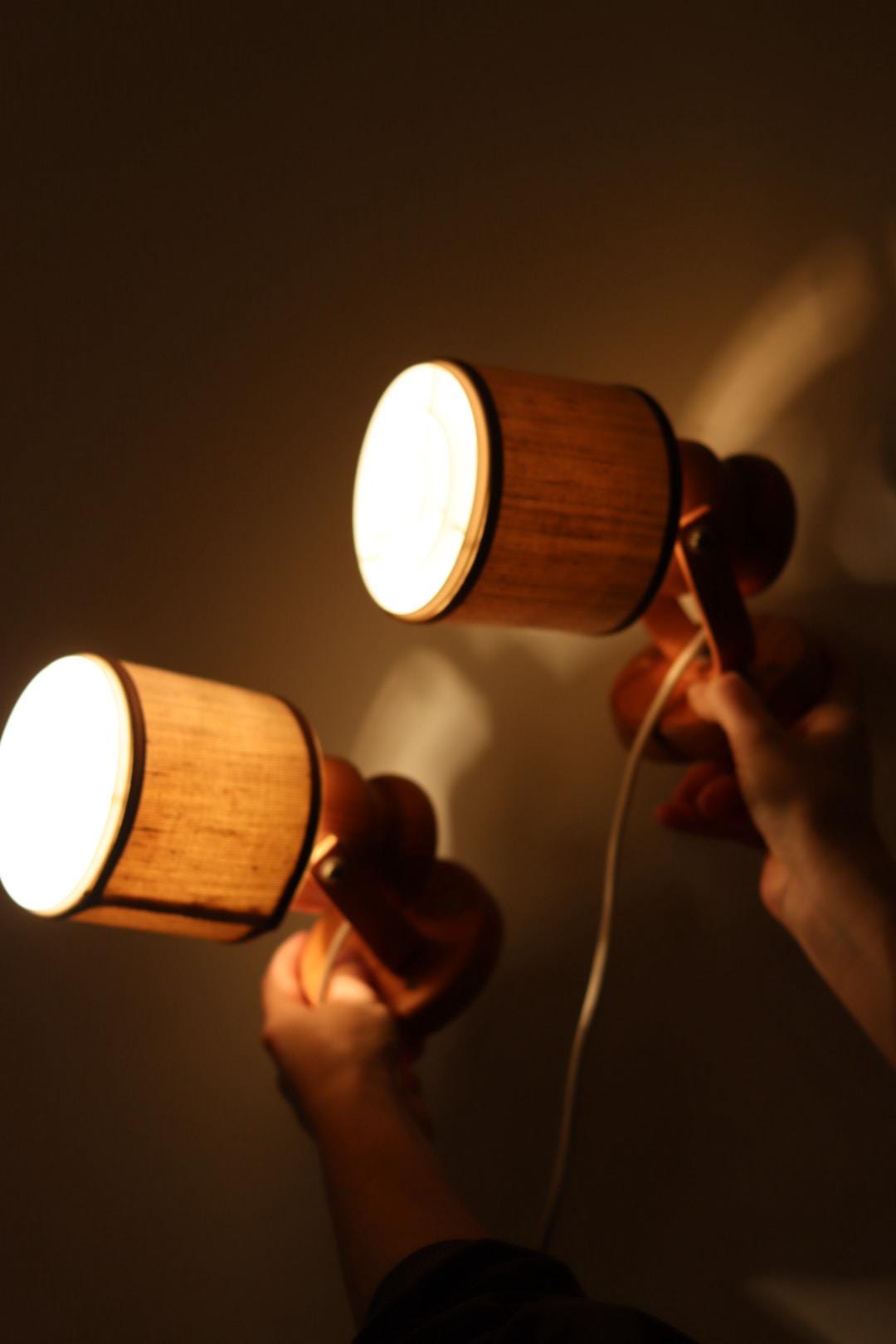 Pair of Vintage Wall Lamps by Elidus – Pine Wood Raster Bedside Lamps, 1970s