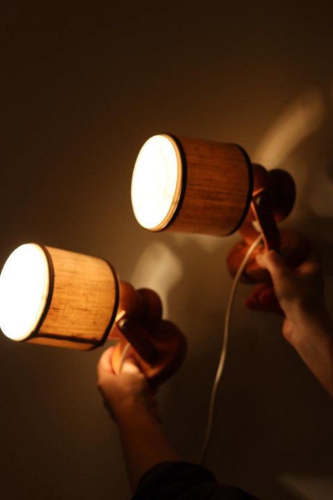 Pair of Vintage Wall Lamps by Elidus – Pine Wood Raster Bedside Lamps, 1970s