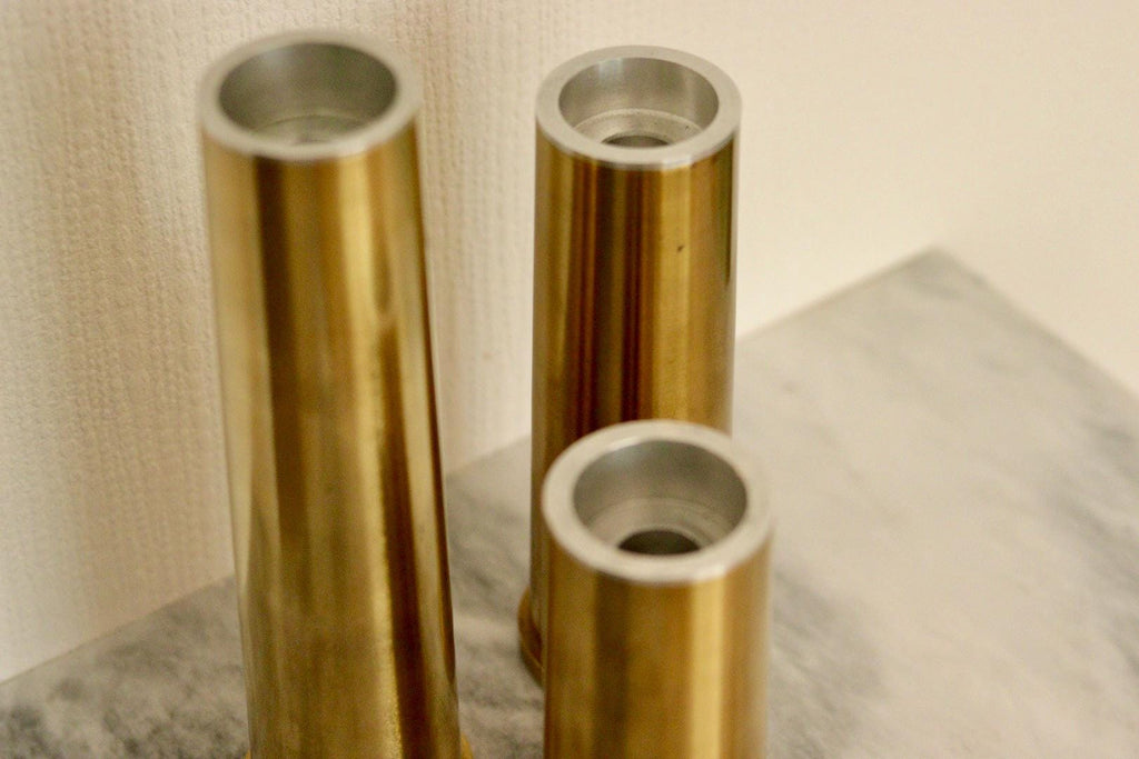 Original Trio of Mid-Century Brass Candle holders