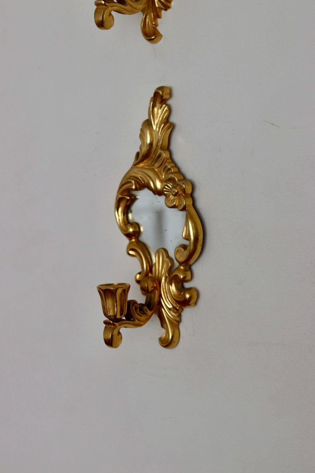 Pair of Vintage Brass Sconces with Mirror