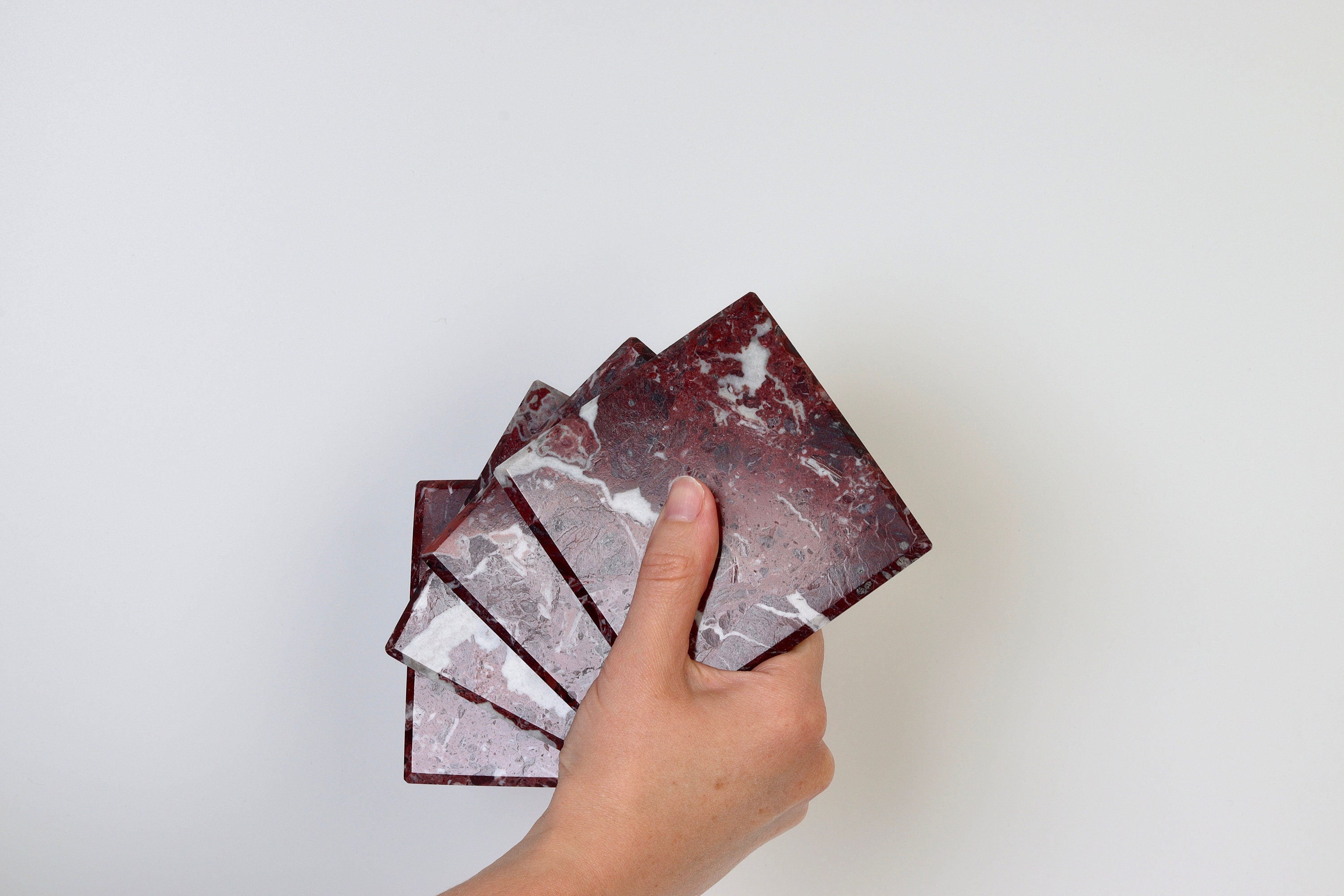 Set of 4 - Madeji Red Square Marble Coasters