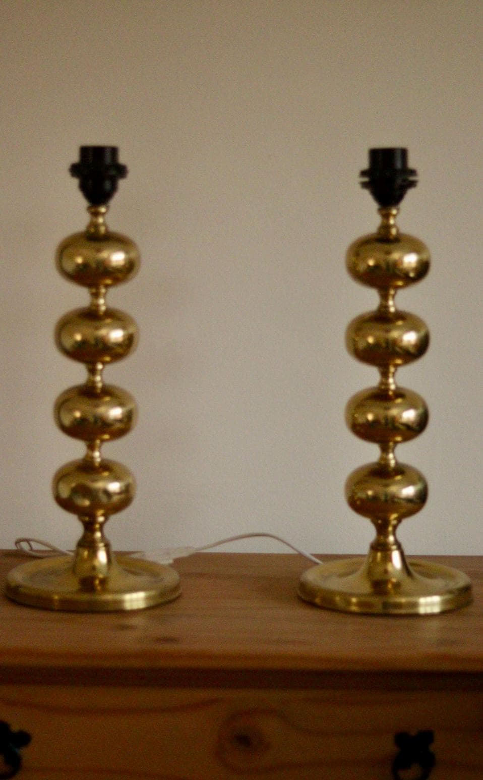Pair of Tall Mid Century Swedish Brass Bobbin lamps by Aneta
