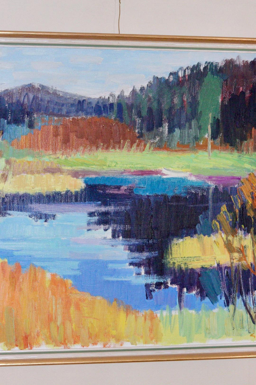 Mid-Century Original Swedish Oil on Canvas "By the Lake  " by Gustaf. Höglund