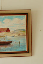 Vintage Panel Painting – “Boat and House Motif”