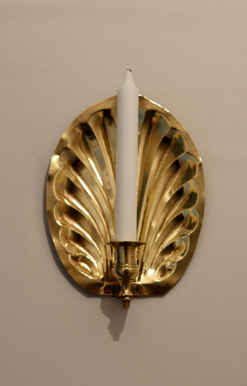 Pair of Vintage Brass Sconces with Scallop Detail