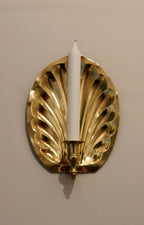 Pair of Vintage Brass Sconces with Scallop Detail