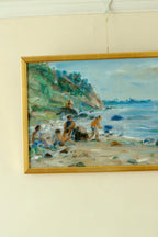 Vintage European Oil on Canvas – “Beach Scene”