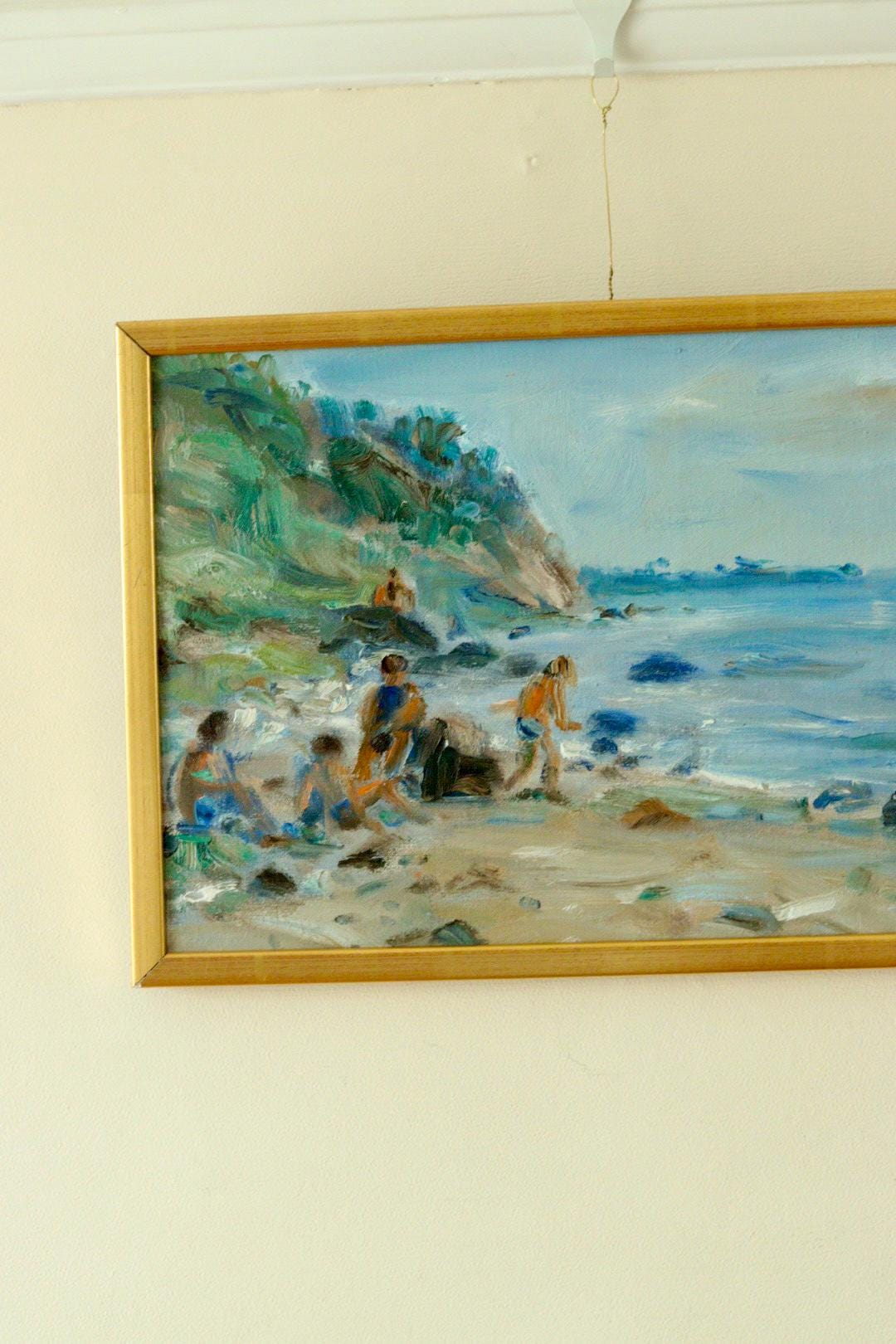 Vintage European Oil on Canvas – “Beach Scene”