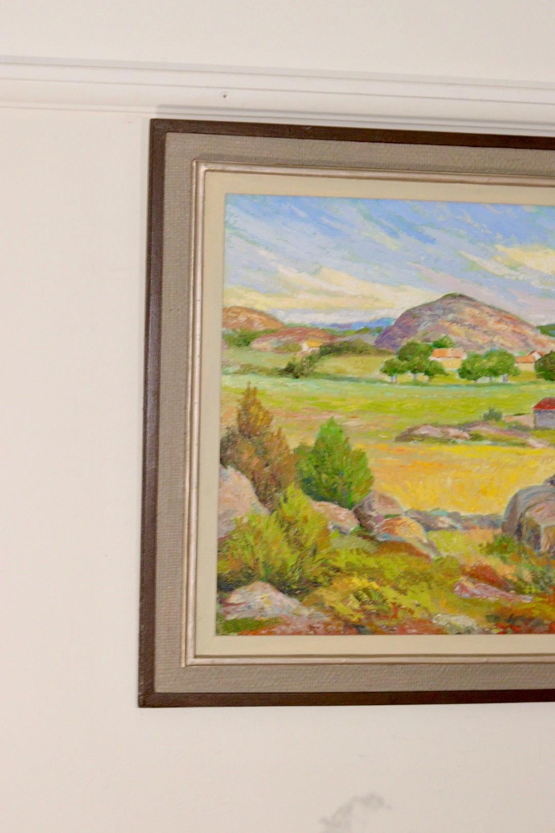 Mid-Century Original Swedish Oil on Canvas "Landscape "