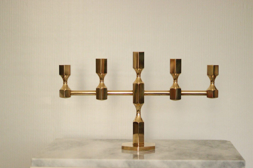 Swedish Brass Five Arm Candelabra By Gusum