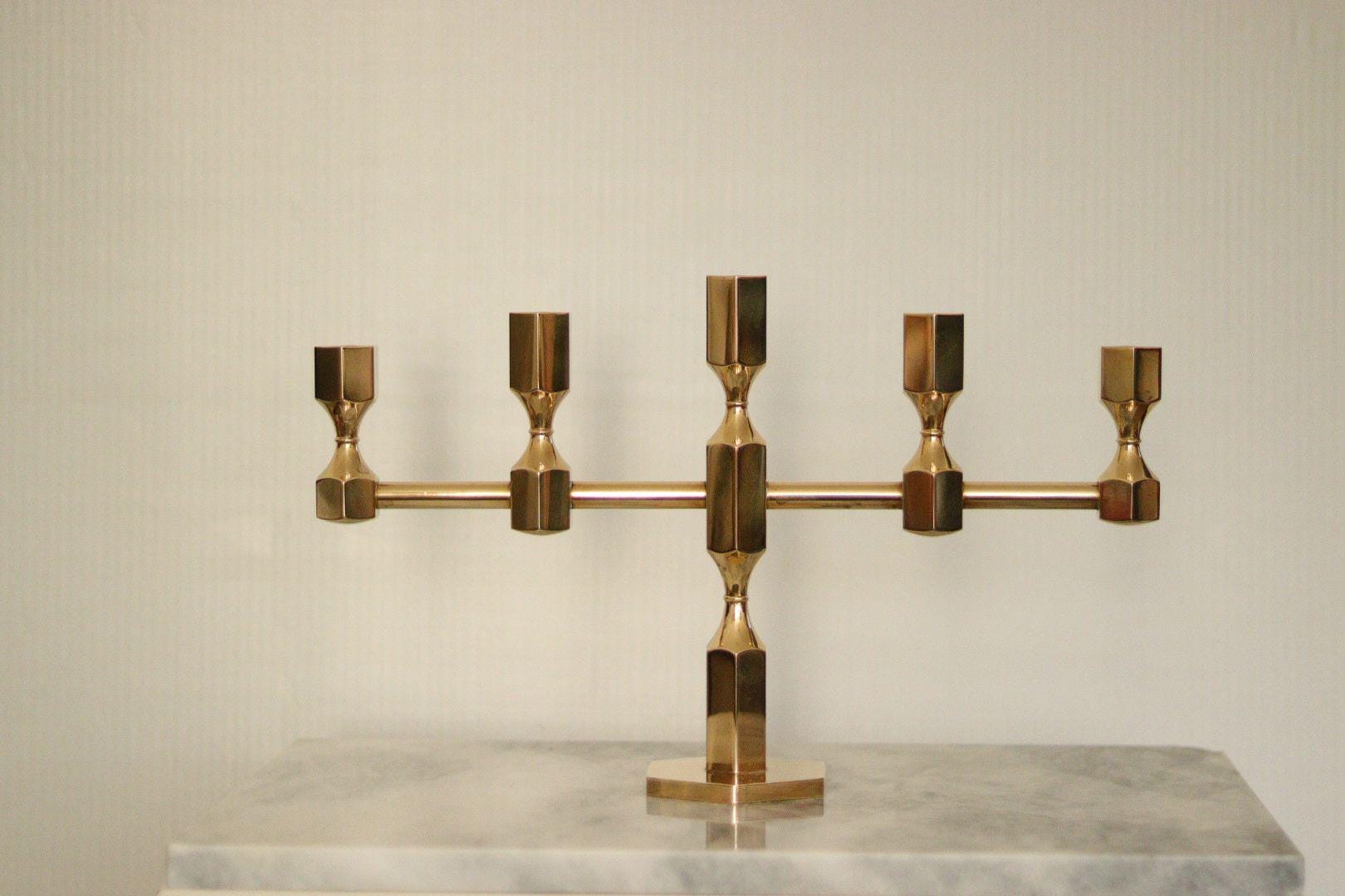 Swedish Brass Five Arm Candelabra By Gusum