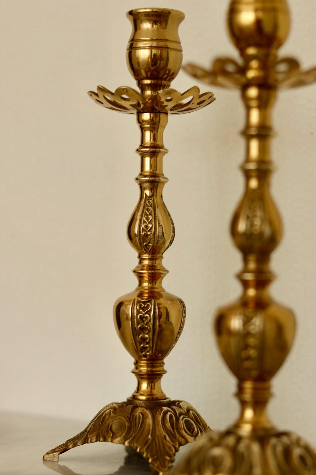 Pair of Mid-Century Swedish Brass Candle Holders