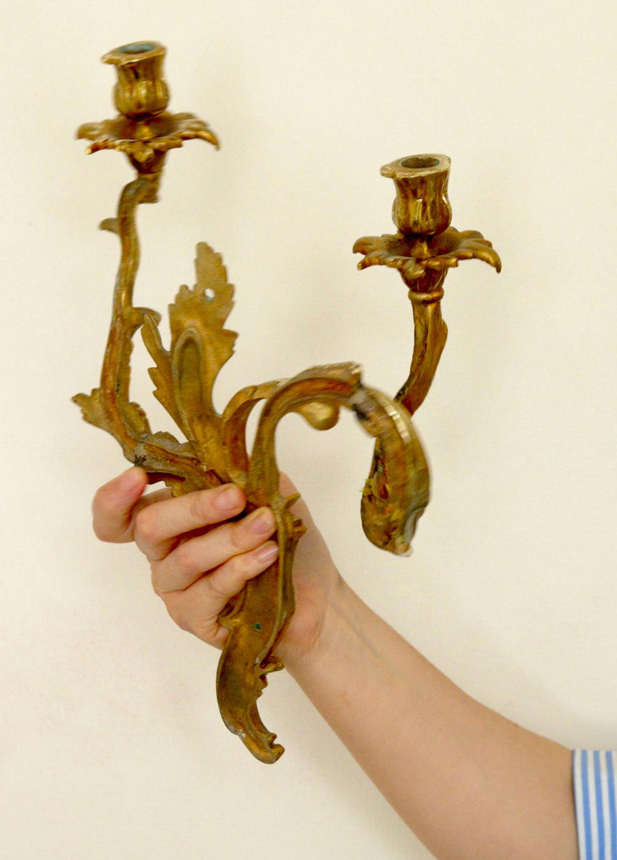 Pair of Brass Louis XV French Wall Sconces