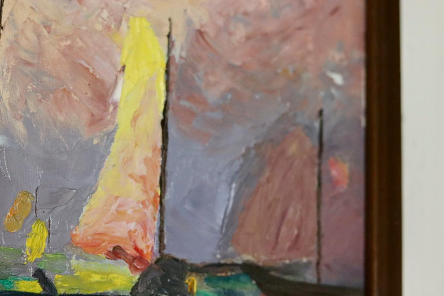 Swedish Mid-Century Oil On Canvas Painting "Sea Motif with Boat"