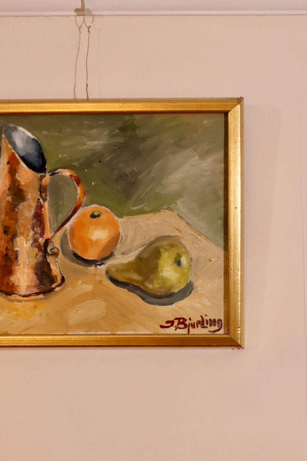 "Still Life Pitcher and Fruit" by J Bjurling