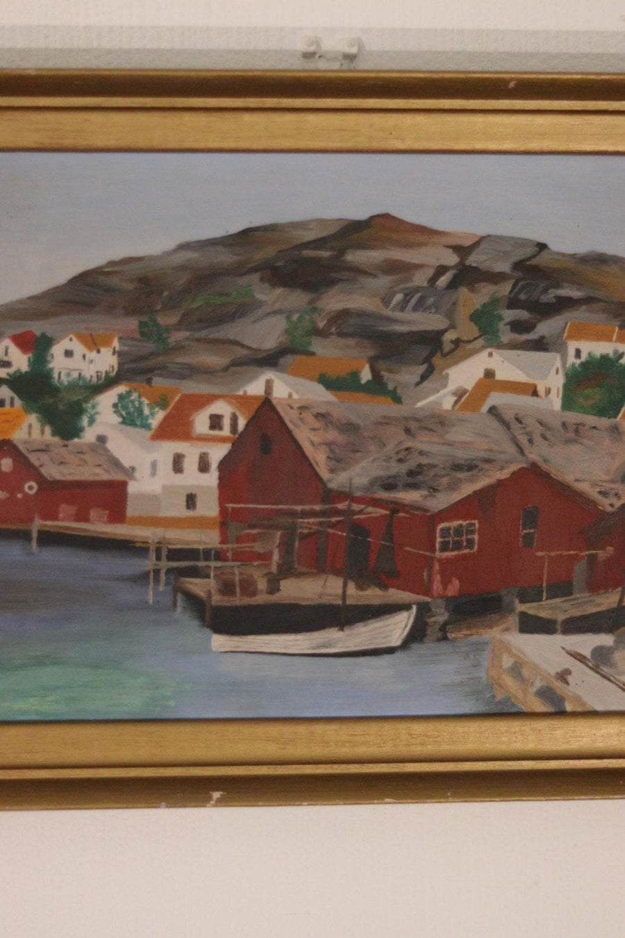 Original Mid-Century Swedish Oil On Panel – Coastal Town
