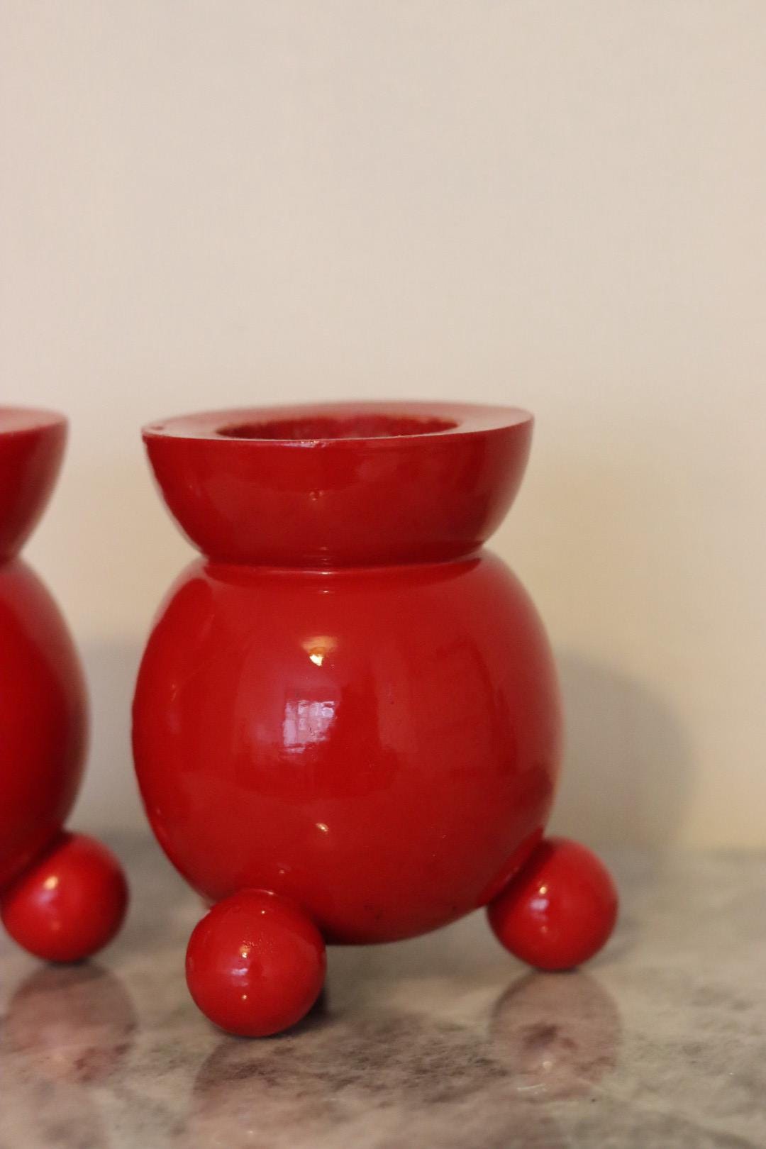 Pair of Swedish Dala Ball Candle holders