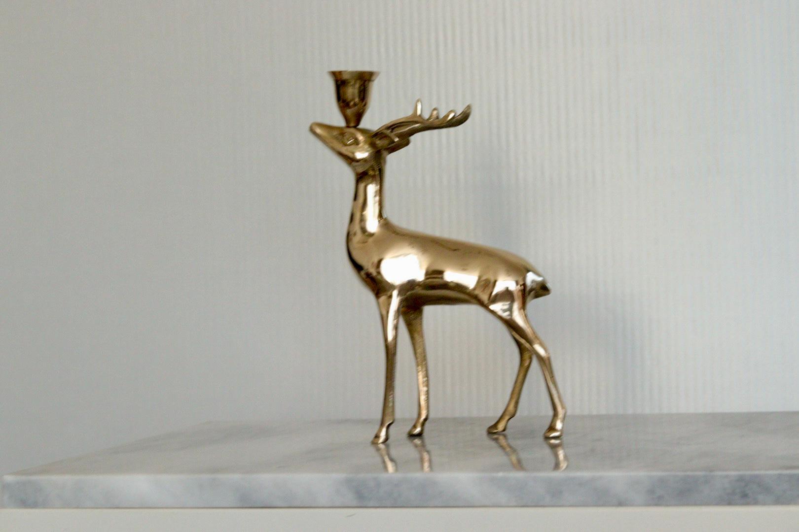 Vintage Brass Stag Candlestick holder