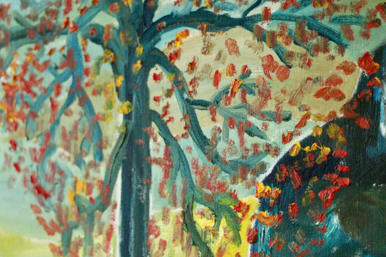 Original Swedish Vintage Oil on Canvas – "Autumn Trees"