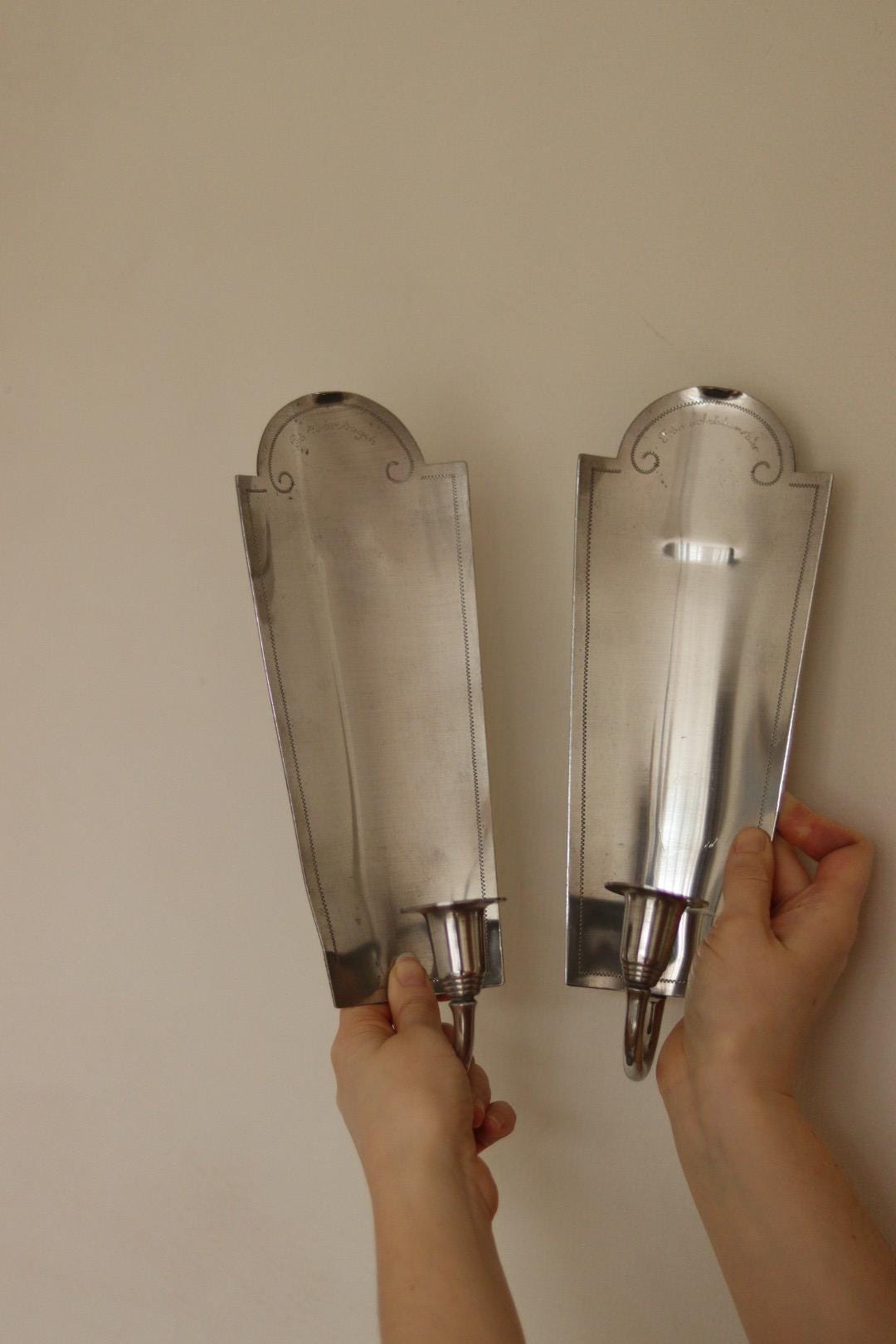 Pair of Mid Century Swedish Pewter Sconces by Svenskt Tenn
