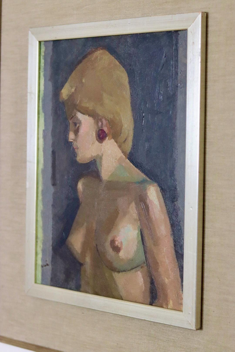 Mid-Century Oil on Canvas "Partially Nude Portrait"