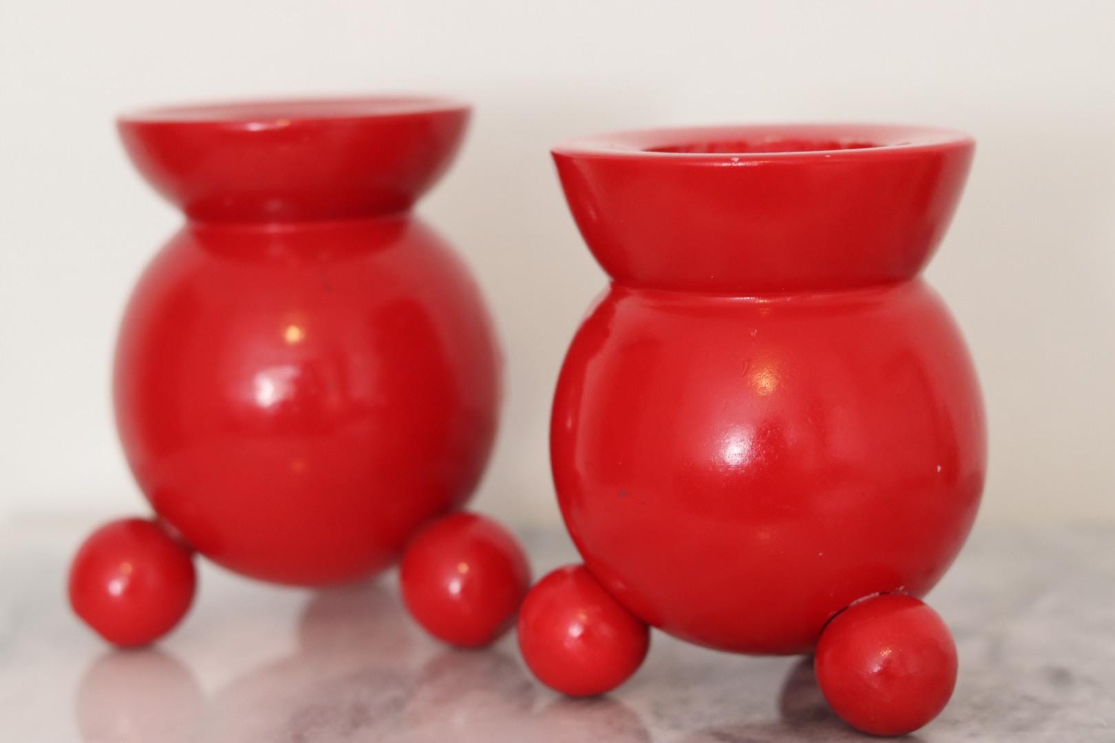 Pair of Swedish Dala Ball Candle holders