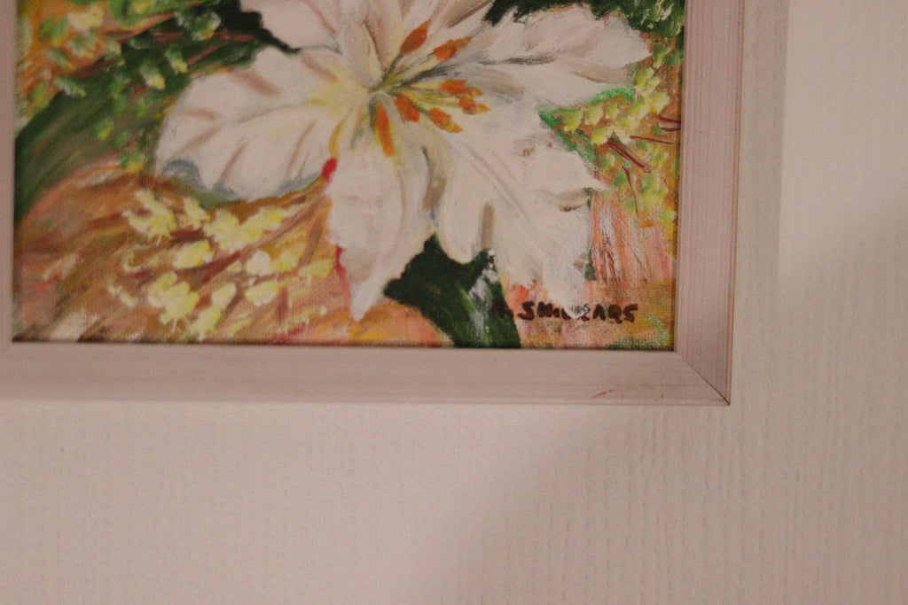 Original Mid-Century Swedish Oil On Panel – White Lilies